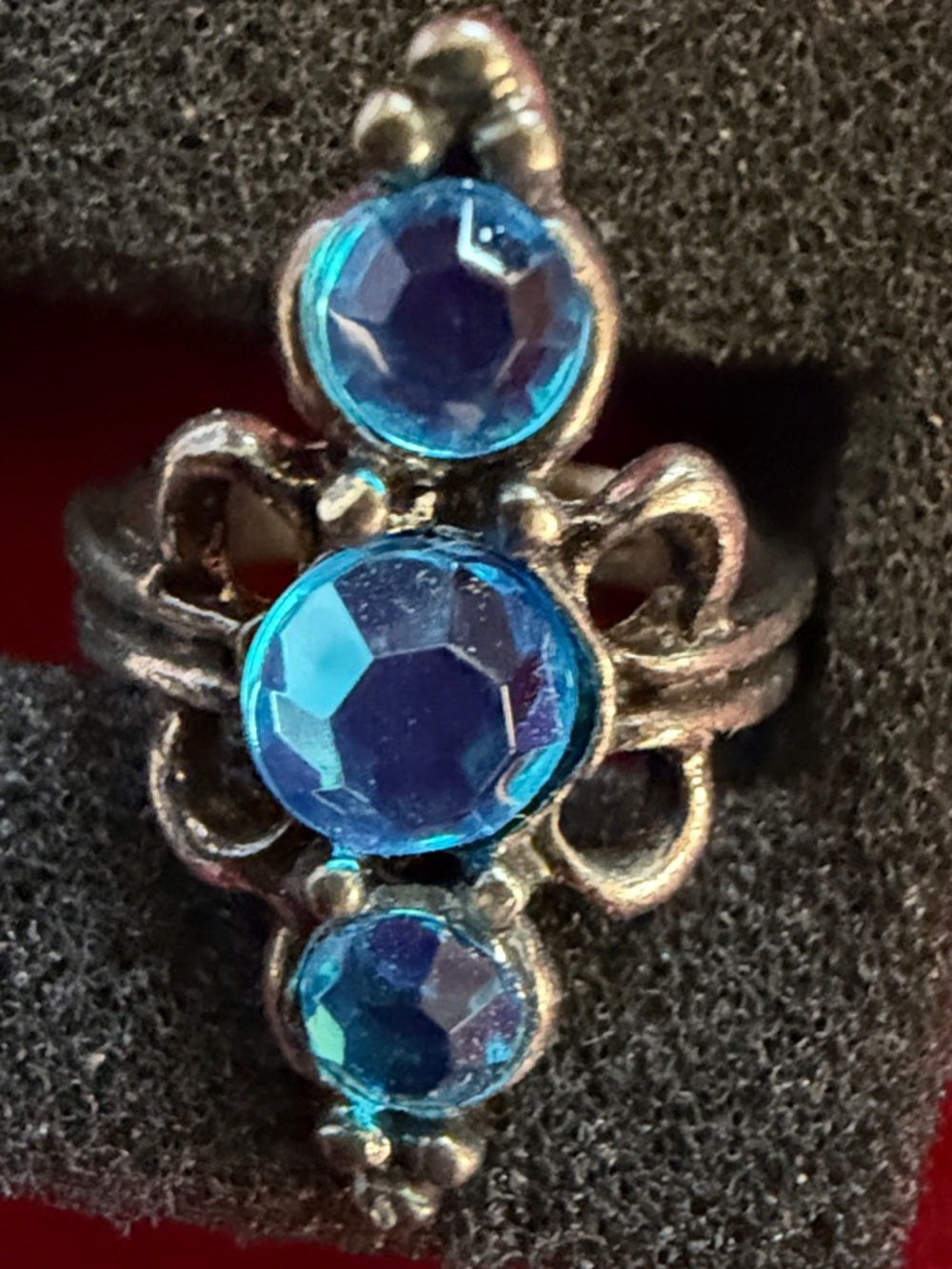 Blue Sparkle Triple-Blue Silver-Tone Ring, SZ 4.5,